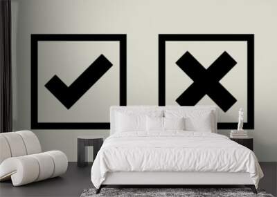 tick mark icon button set check box correct right wrong black buttons or yes or no checkmark red cross green tick square vector illustration Wall mural