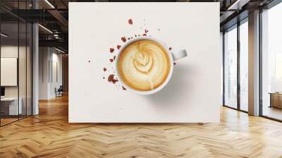 Coffee latte cup top view isolated on white background. Wall mural