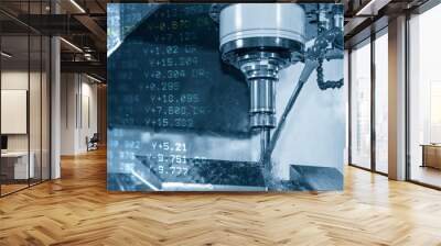 The abstract scene of CNC milling machine and the G-code data background. The mold and die manufacturing process by machining center . Wall mural