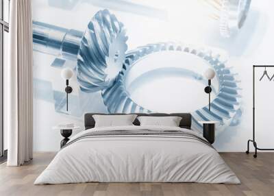 The close-up scene of differential gear part.  The automotive transmission concept . Wall mural