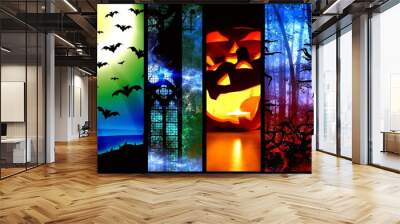 halloween pumpkin bats and forest -l mystic background Wall mural