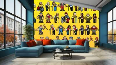 huge set of old people avatars - pixel art isolated layers vector illustration Wall mural