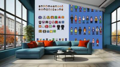 Pixel art man avatar creator, set of video game style elements, vector illustration Wall mural