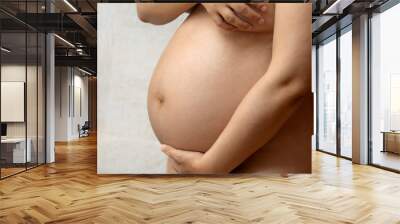 6 month pregnant belly naked on background Wall mural