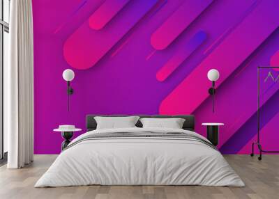 Abstract background with geometric lines. Blue and pink smooth gradient background with rounded rectangles. Modern dynamic background design. Futuristic wallpaper, background and backdrop vector Wall mural