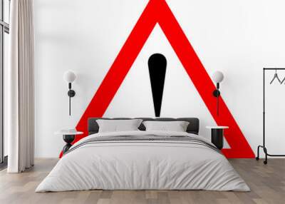 Red triangle caution warning alert sign vector illustration, isolated on white background. Be careful, do not, stop symbol and web icon. Wall mural