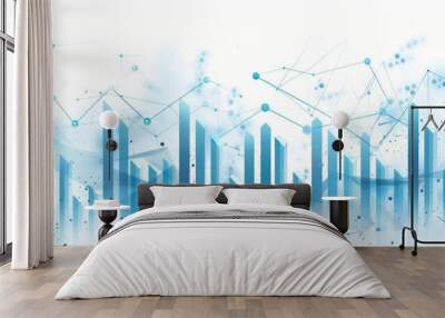 a blue bar graph with line charts and data points on a white background in the vector illustration s Wall mural