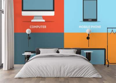 set of electronic devices flat icons Wall mural