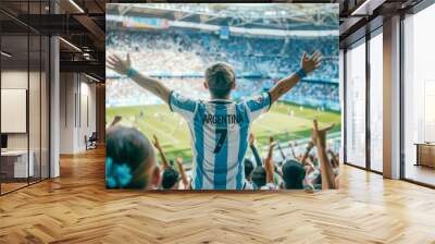 Argentine football soccer fans in a stadium supporting the national team, Albiceleste, Gauchos
 Wall mural