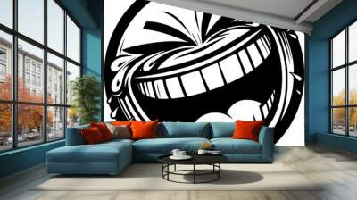 A crazy and funny smiley face in black and white, perfect for emotional expression illustrations, cartoons, humorous designs, and versatile creative projects Wall mural