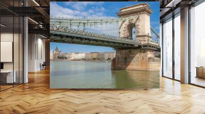 View of Budapest Chain bridge and Hungarian Parliament Building. Wall mural