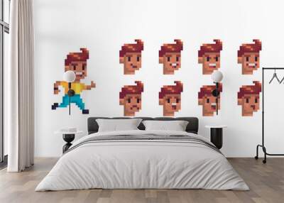 Pixel art character with different emotions. Wall mural