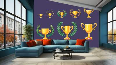 Pixel art set of winner cups. Wall mural