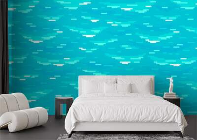 Pixel art water background. Seamless sea texture backdrop. Wall mural