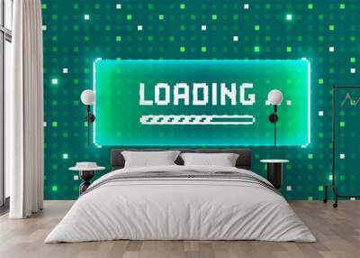 Web banner with phrase Loading. Sci-fi screen background with neon design Wall mural