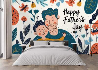 father's day doodle style vector illustration, father holding his child doodles vector Wall mural