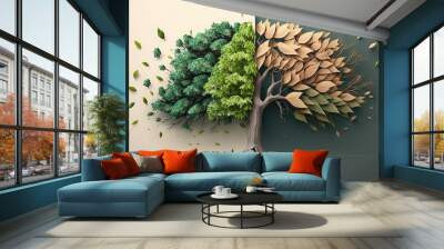 tree in different halfs abstract 3d ai generated Wall mural