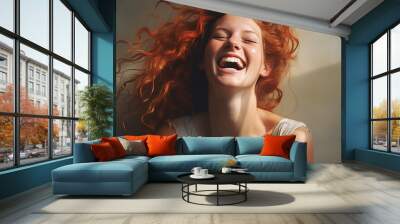 a close-up of a woman laughing with joy Wall mural