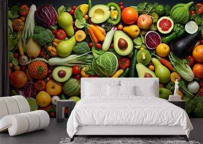 A colorful array of fresh fruits and vegetables, Wall mural