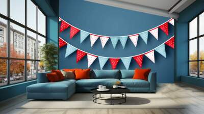 

Blue, white, and red party garlands with pennants create a festive and patriotic atmosphere Wall mural