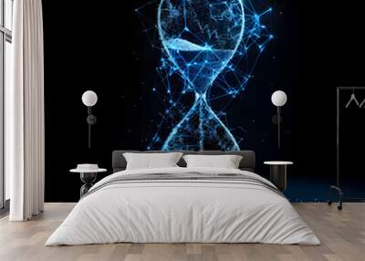 An Hourglass made of blue digital particles on a black background  Wall mural