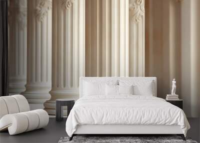 Ancient white marble pillars. Represents classic architecture found in areas like Rome and Greece. Generative.  Wall mural