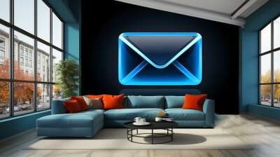 Blue E-mail icon isolated on a black background Wall mural