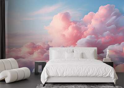 Pink and blue clouds. in the blue sky A cotton candy style cloud concept. Generative ai.  Wall mural