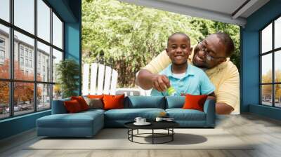 African American father and son. Wall mural