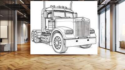 a black and white drawing of a semi truck Wall mural