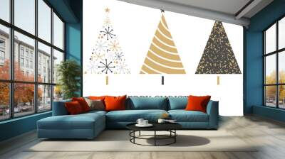 Christmas card background with abstract christmas tree decoration gold black isolated Wall mural