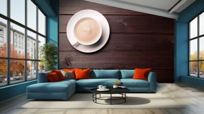 coffee cream cappuccino cup on wooden background morning breakfast Wall mural