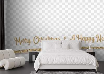 Golden glitter christmas tree line art illustration on transparent background Wall mural