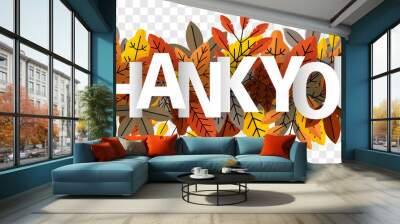 Thank you lettering on autumn leaves isolated transparent background vector Wall mural