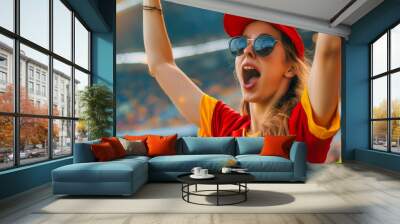 Belgian football soccer female fan in a stadium supporting the national team, Rode Duivels, Diables Rouges
 Wall mural