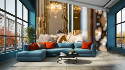 Luxury arabic living room interior design with sofa, pillows and mirror
 Wall mural