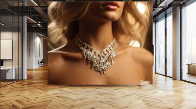 A woman looks elegant with a sparkling necklace. Wall mural