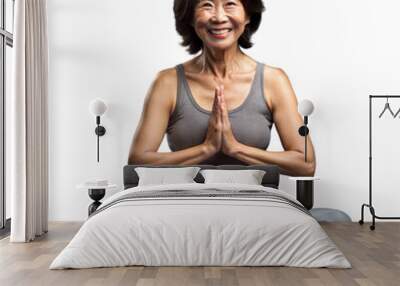 Woman practicing yoga in a seated pose with a calm expression on a transparent background Wall mural