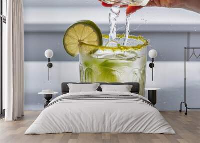 Refreshing Limeade Being Poured with Lime Wedge Wall mural