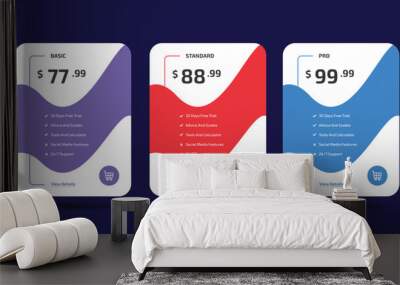 Colorful Pricing Table Design Templates for Websites and Applications, Vector Pricing table, infographic design Wall mural