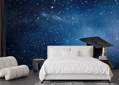 A graduation cap soaring high in a constellation-filled sky Wall mural