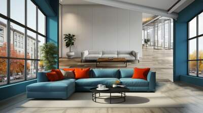 Comfortable office lobby interior with blank white wall. Modern living room interior with sofa beautiful apartment, modern comfortable interior, Modern Office Lobby design,  Wall mural