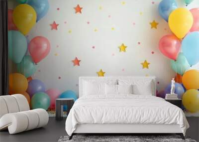 Simple backdrop with colorful birthday decorations and copy spac Wall mural