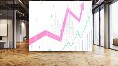 A digital graph overlay demonstrating growth and fluctuations against a white background, symbolizing financial analysis Wall mural