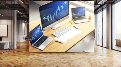 Abstract creative financial diagram on modern computer monitor, banking and accounting concept. 3D Rendering Wall mural