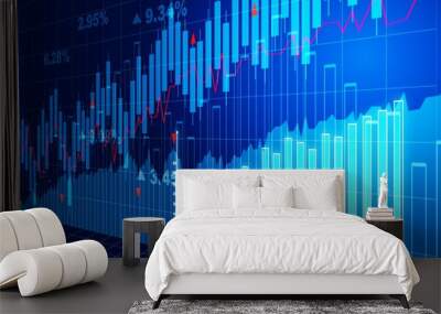 Abstract forex charts on a blue background. 3D Rendering Wall mural