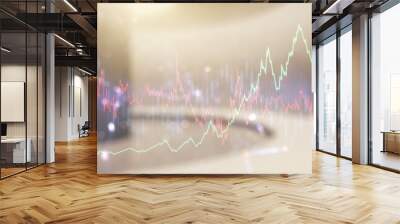 Abstract virtual financial graph hologram on empty corporate office background, forex and investment concept. Multiexposure Wall mural