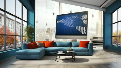 Computer monitor with digital America map, global technology concept. 3D Rendering Wall mural