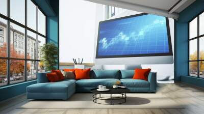 Modern computer display with abstract financial graph, financial and trading concept. 3D Rendering Wall mural