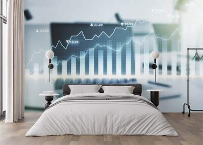 Multi exposure of abstract creative financial graph on modern computer background, forex and investment concept Wall mural